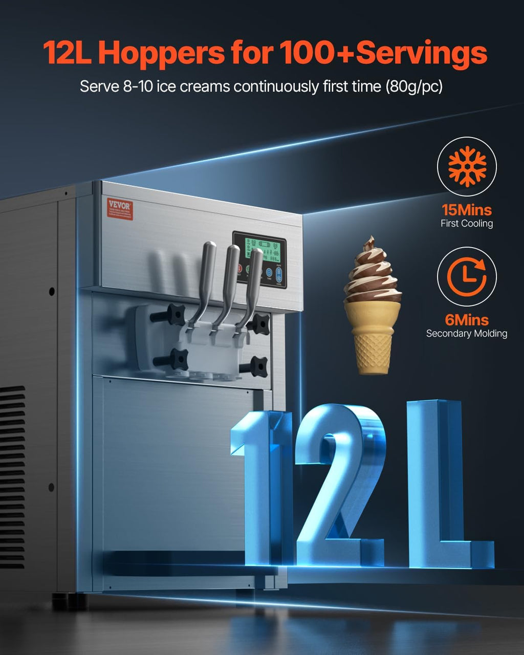 Commercial Ice Cream Machine 21 QT/H Yield Soft Serve Ice Cream Maker