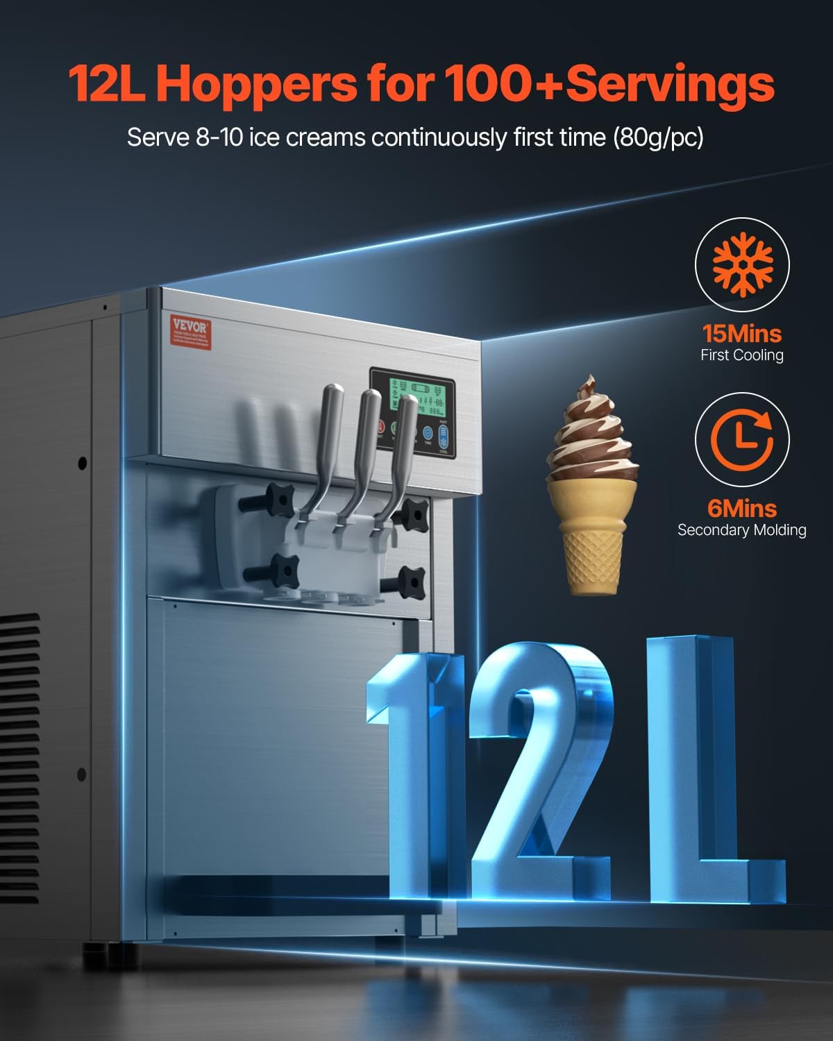 Commercial Ice Cream Machine 21 QT/H Yield Soft Serve Ice Cream Maker