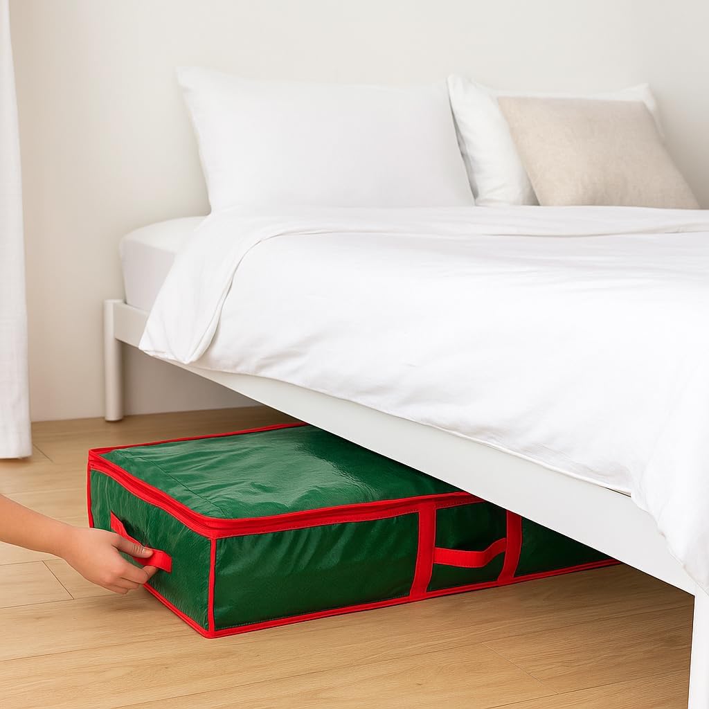 Underbed Gift Wrap Organizer,Gift Wrapping Paper Storage Container,Holds up to 20 Rolls,41"W x 14"D x 5.5"H (Green)