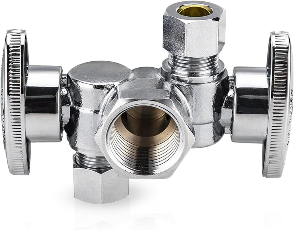 1PC EFIELD Dual Compression FIP Angle Stop Valve,2 Shut Off Valve/Handle | 1/2" Fip Iron Pipe x (3/8 inch x 3/8