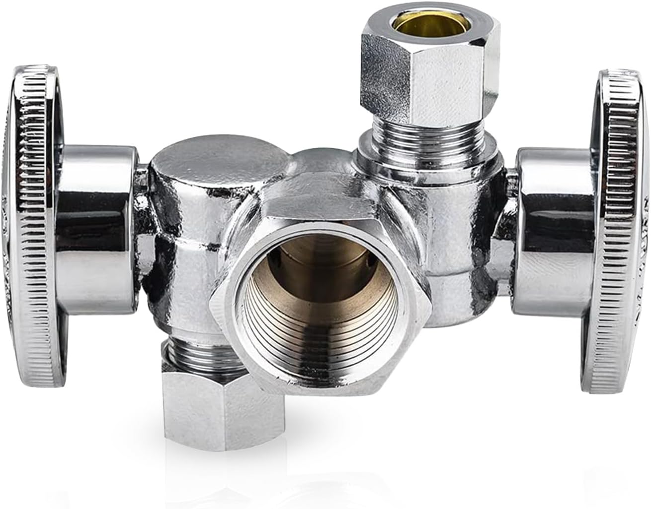1PC EFIELD Dual Compression FIP Angle Stop Valve,2 Shut Off Valve/Handle | 1/2" Fip Iron Pipe x (3/8 inch x 3/8