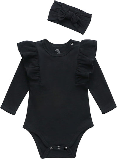 Organic Cotton Baby Girls Romper Bodysuit Jumpsuit with Headband Outfit