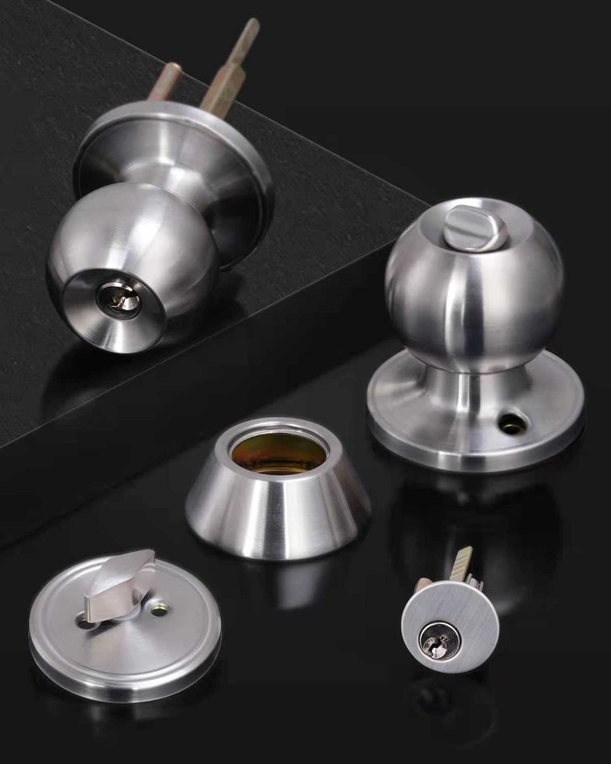 2 Sets All Keyed Same Entry Door Knob and Single Cylinder Deadbolt Combo Set, Round Ball Satin Nickel Exterior Door