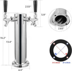 Dual Tap Stainless Draft Beer Tap Tower, 3'' Base Kegerator Tower