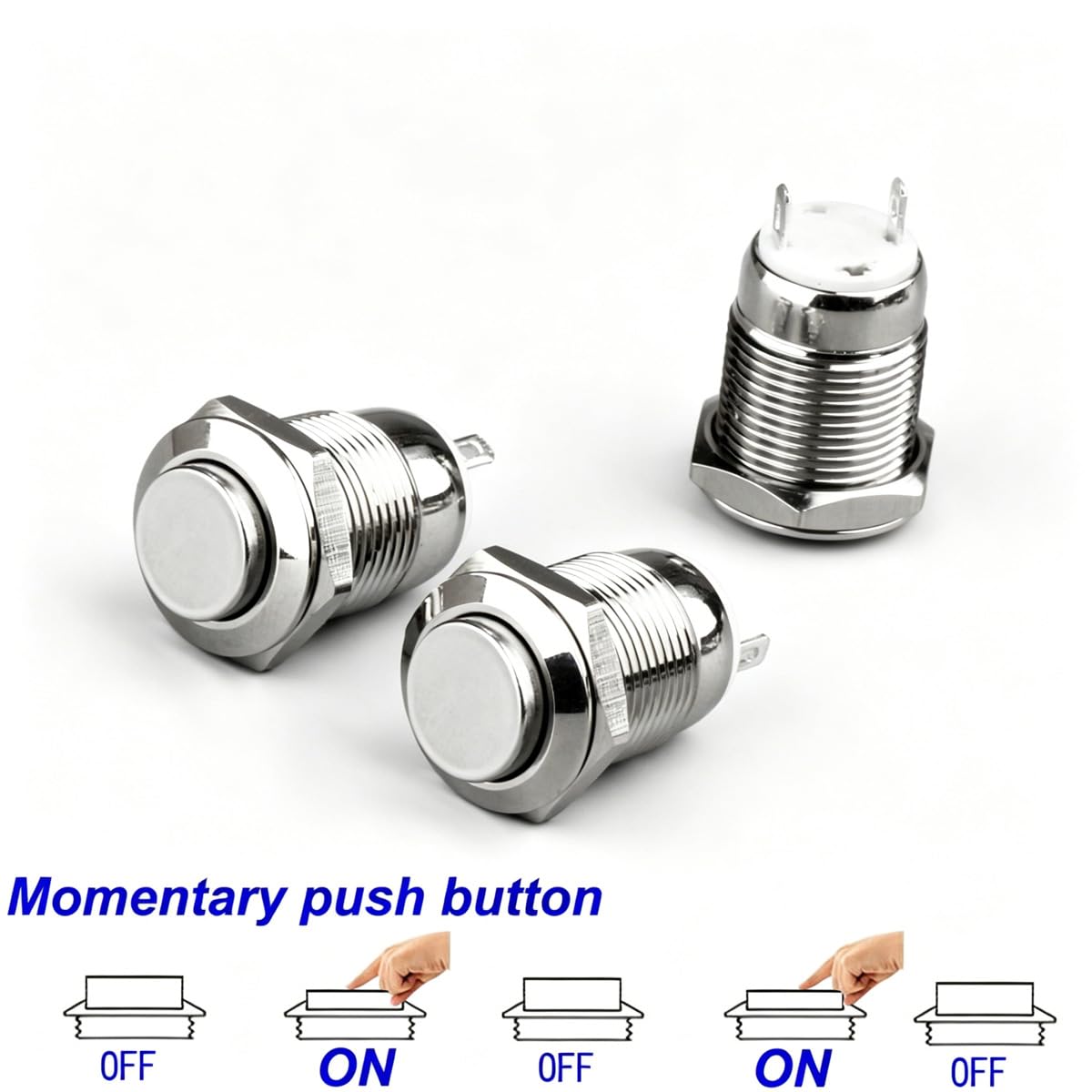 Gebildet 10pcs Waterproof Push Button Momentary Stainless Steel Push Button On Off 12mm 2A 12V/24V/125V/250V(High Head)