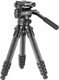Carbon Fiber Desktop Mini Tripod for Camera, Tabletop Portable Travel Tripod with Video Fluid Head, QR Plate for