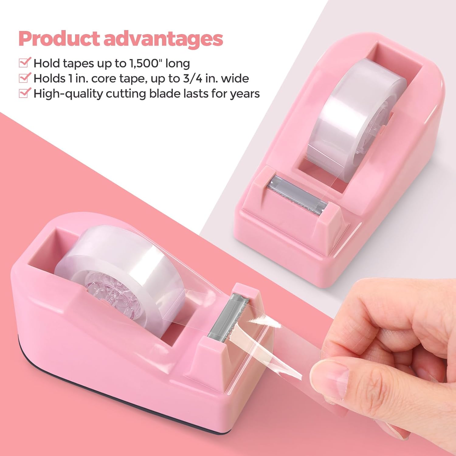 Pink Desk Accessories 10Pcs, Rotating Pen Holder for Desk, Stapler, Staple Remover, Tape Dispenser,2pcs Tape Refills