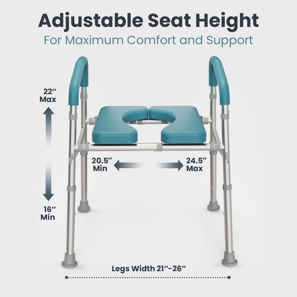 Raised Toilet Seat with Handles (400lb) - Adjustable Height & Width Toilet Chair with Arms, Toilet Riser with