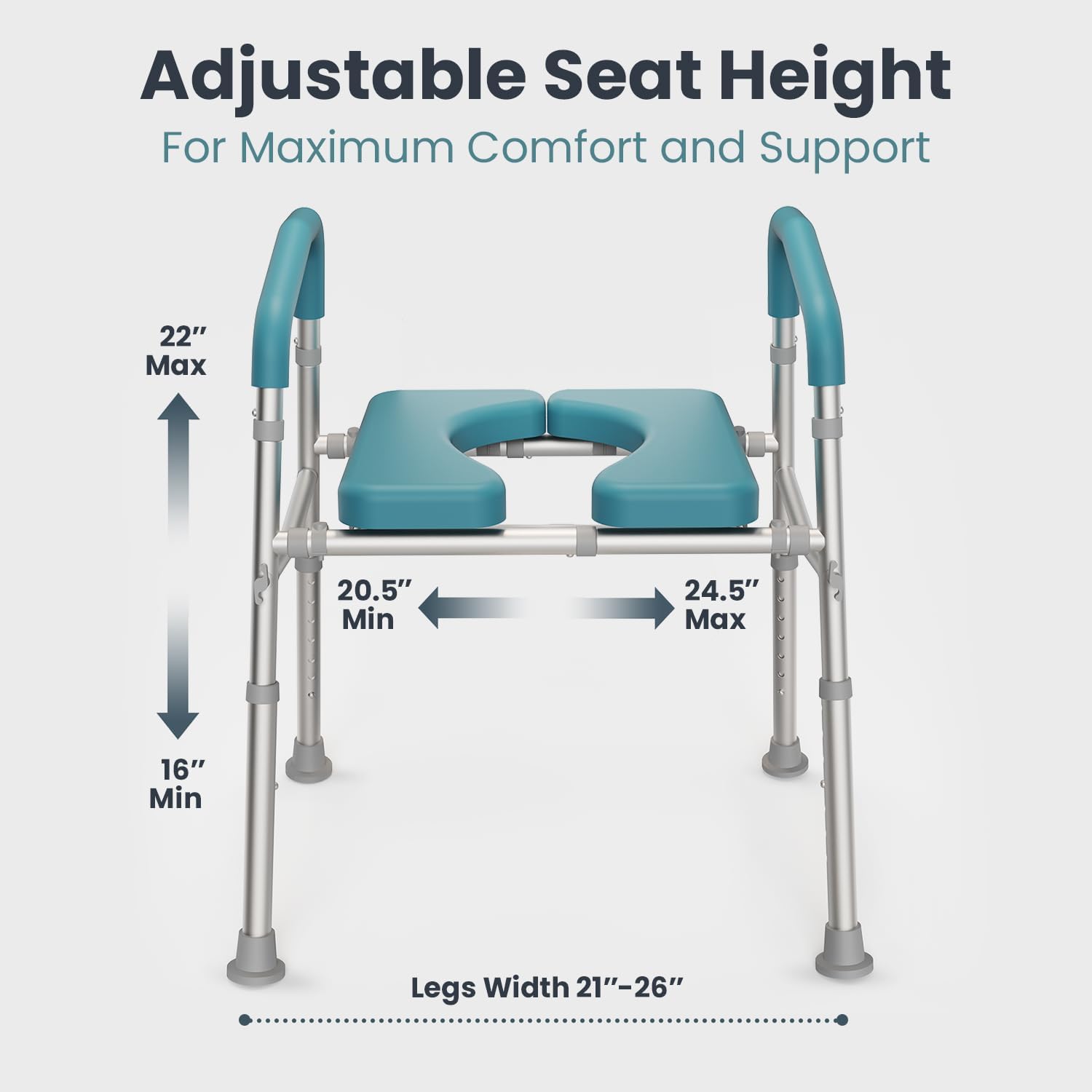 Raised Toilet Seat with Handles (400lb) - Adjustable Height & Width Toilet Chair with Arms, Toilet Riser with