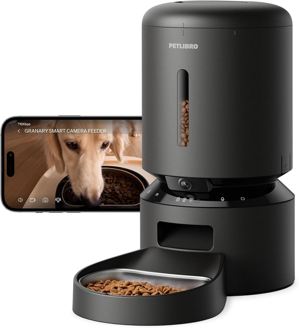 Automatic Cat Feeder with Camera, 1080P HD Video with Night Vision, 5G WiFi Pet Feeder with 2-Way Audio, Low Food &