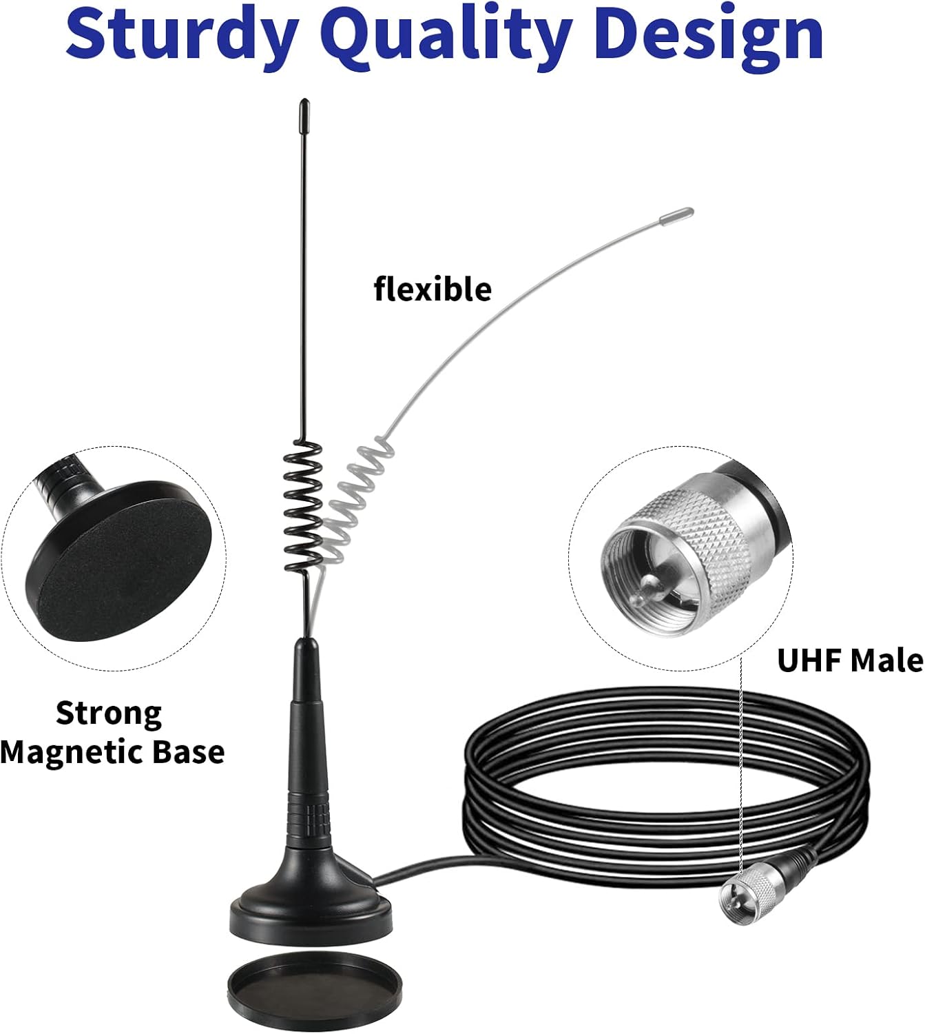 Long Range 27MHz Magnetic Base CB Radio Antenna with PL-259 BNC Male Connector for Mobile/Car Radio Cobra Midland