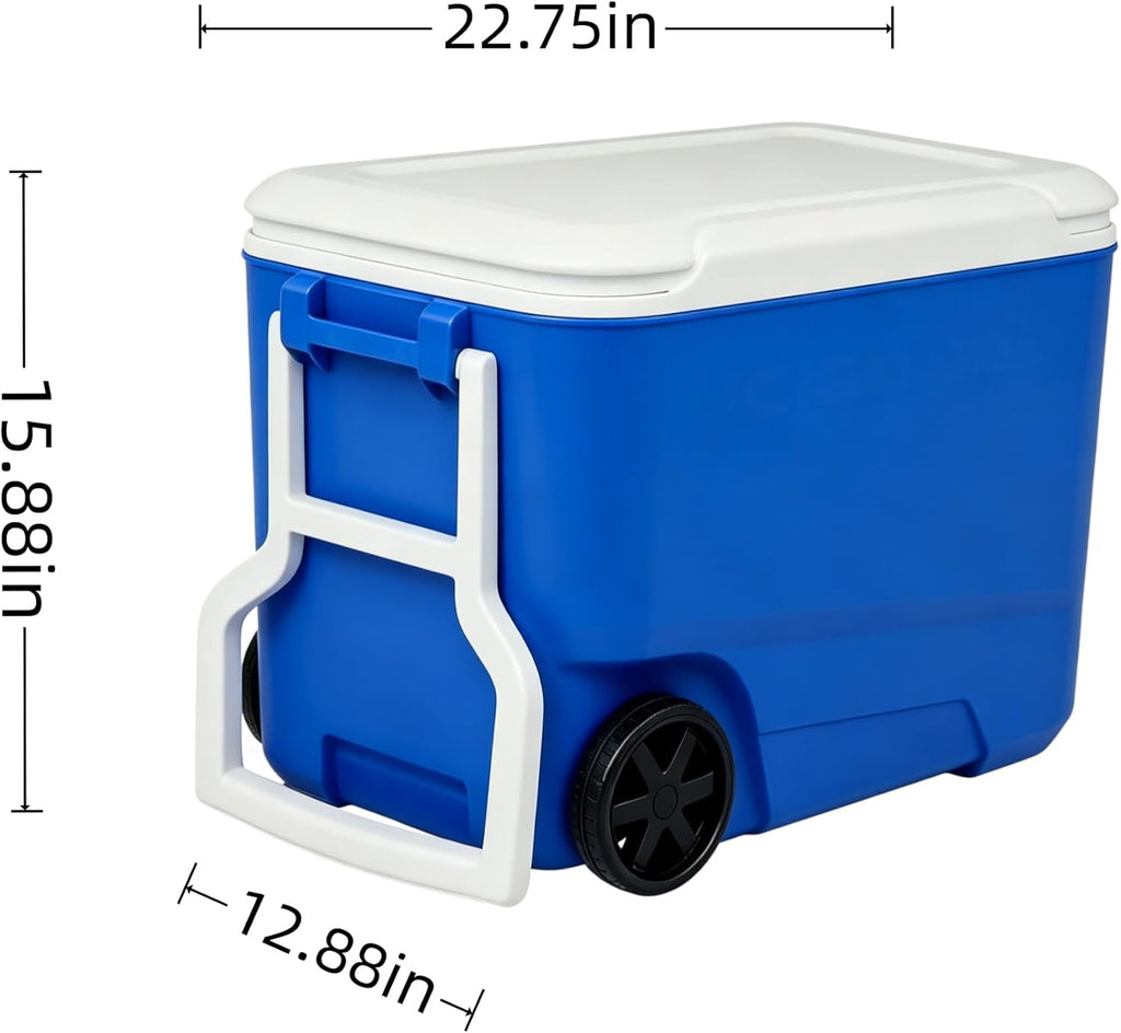 38 Quart Hard Sided Insulated Ice Chests, with Wheels and Handle, Portable Camping Cooler Box, Suitable for Picnics