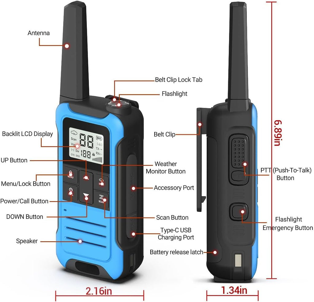 Walkie Talkies Long Range for Adult, 4Pack Rechargeable Baofeng Walkie Talkie F22 FRS Two Way Radio 1400mAh Li-ion