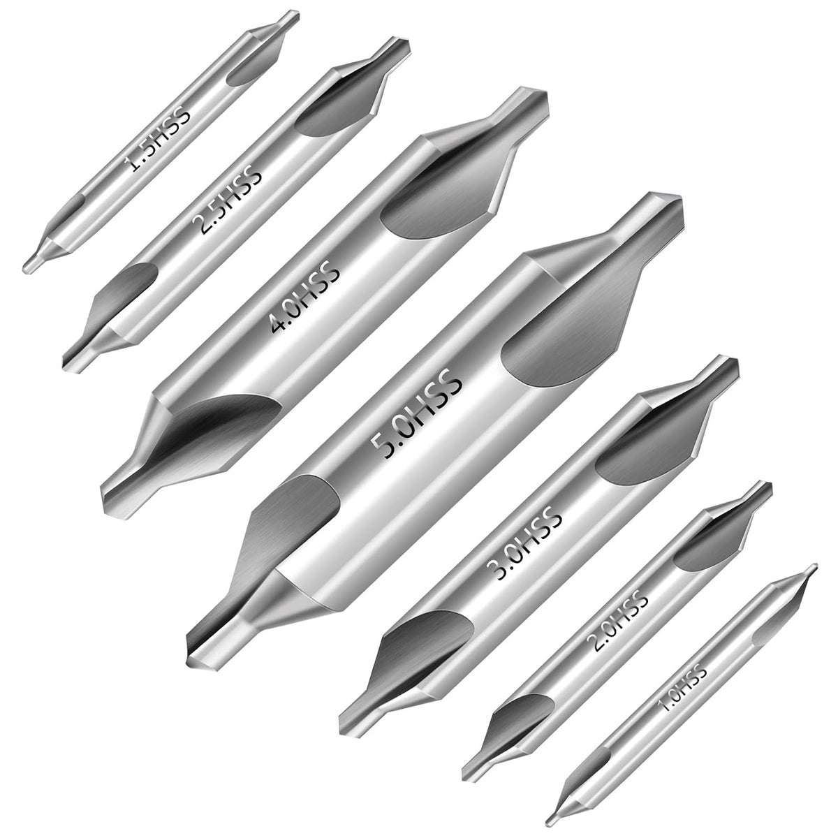 Center Drill Bit Set - M2 High Speed Steel Center Drill, 7pcs 60-Degree Angle Centering Drill Bits Countersink Tools for Lathe Metalworking in Size 1.0 1.5 2.0 2.5 3.0 4.0 5.0
