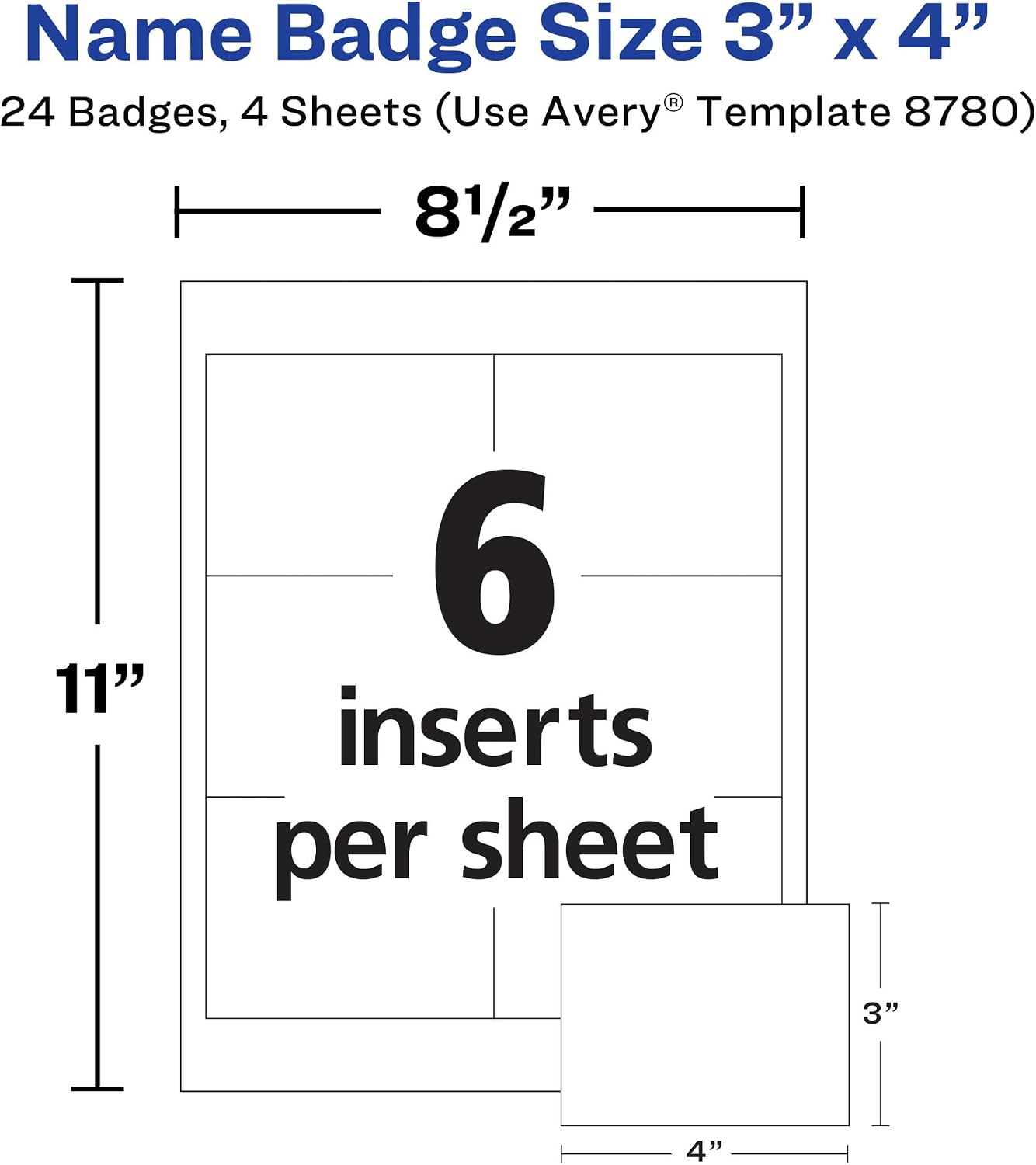 Customizable Name Badges, Magnet Style, 3" x 4", Clear Name Tag Holders, White Laser/Inkjet Printable Inserts, 24