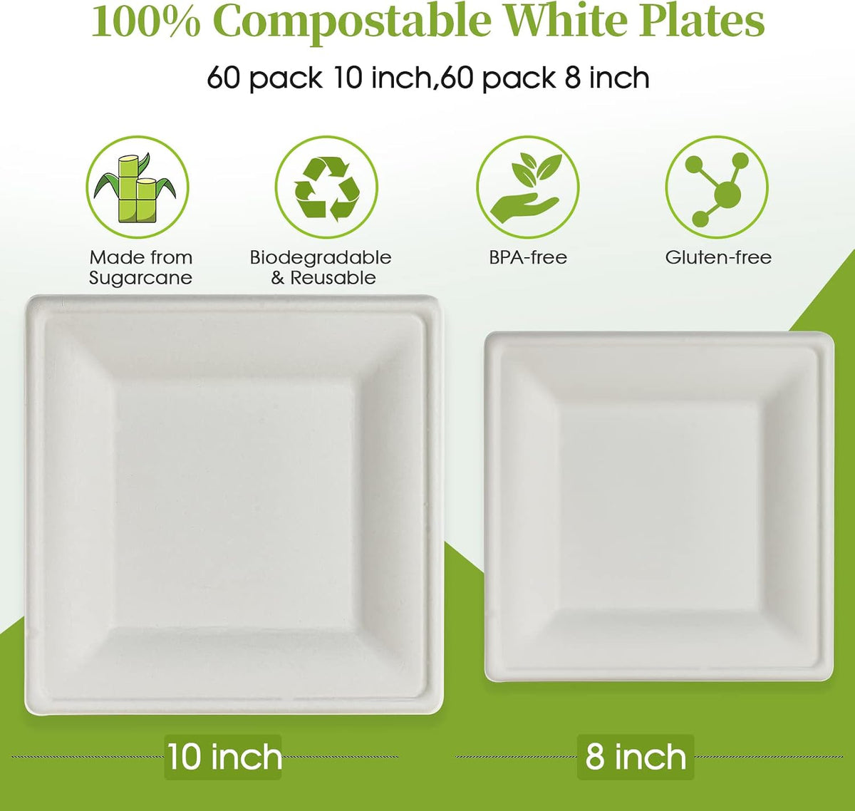 120 Pack Compostable Paper Plates Disposable, 10 inch and 8 inch