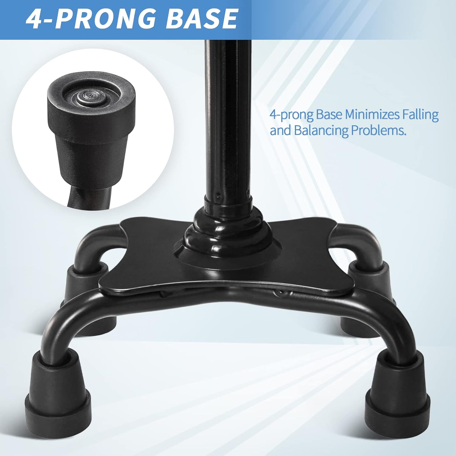Adjustable Walking Cane for Men & Women with 4-Pronged Base for Extra Stability - Foldable Cane for Seniors with Foam