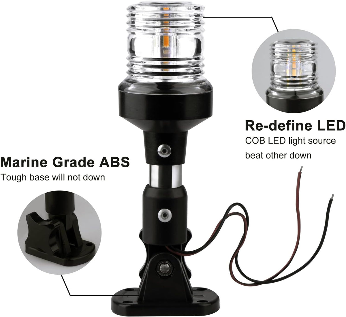 marinexplore Boat Stern Light 6''，White LED Anchor Light,Bimini Top Lights