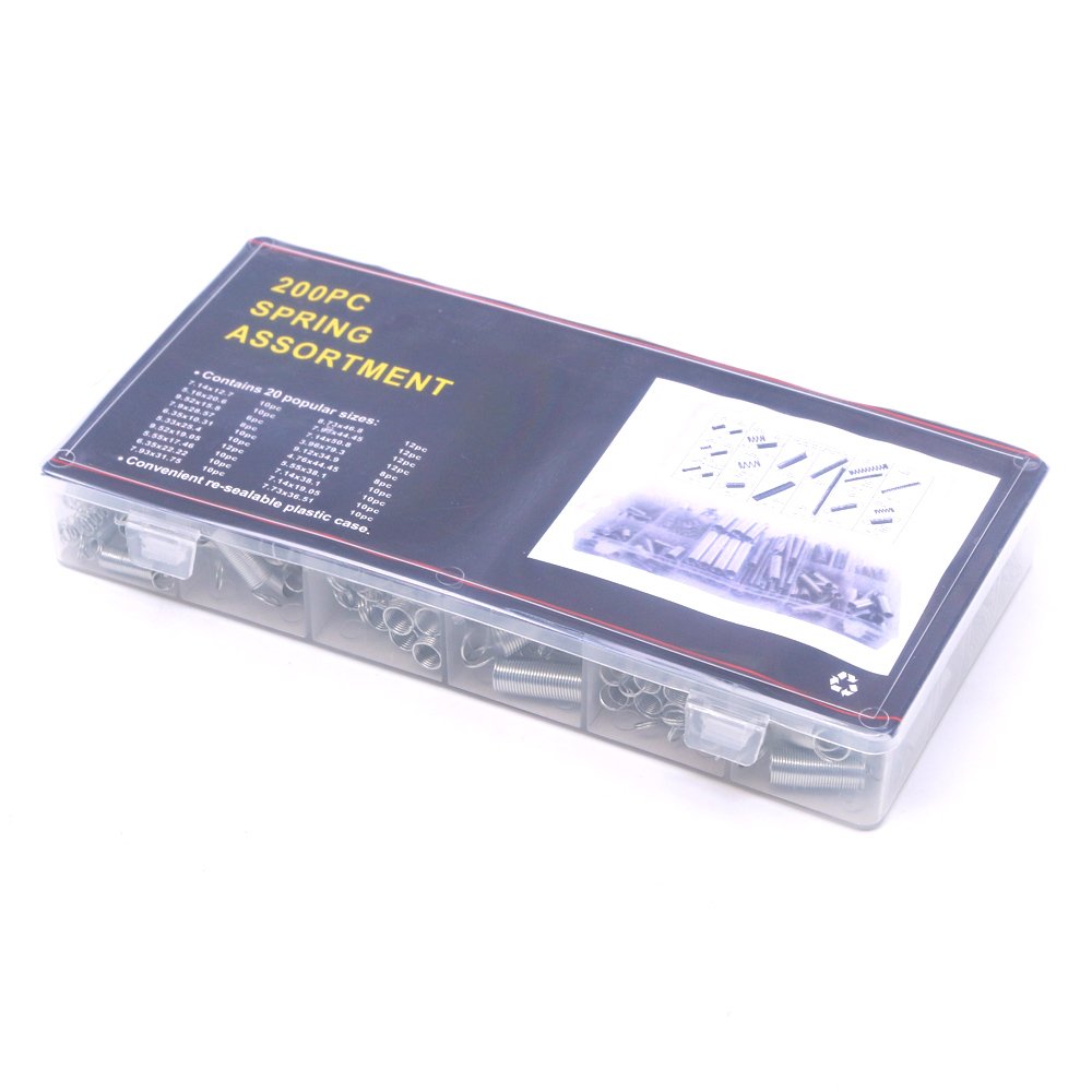 200Pcs Zinc Plated Extension and Compression Industry Spring Assortment Kit