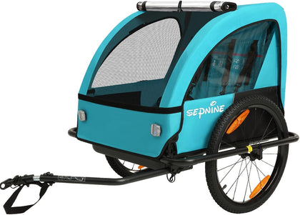 Kids Bike Trailer, Suitable for 1 to 2 Children, Double Seat, Universal Coupler, Foldable, Canopy with Bug Screen and