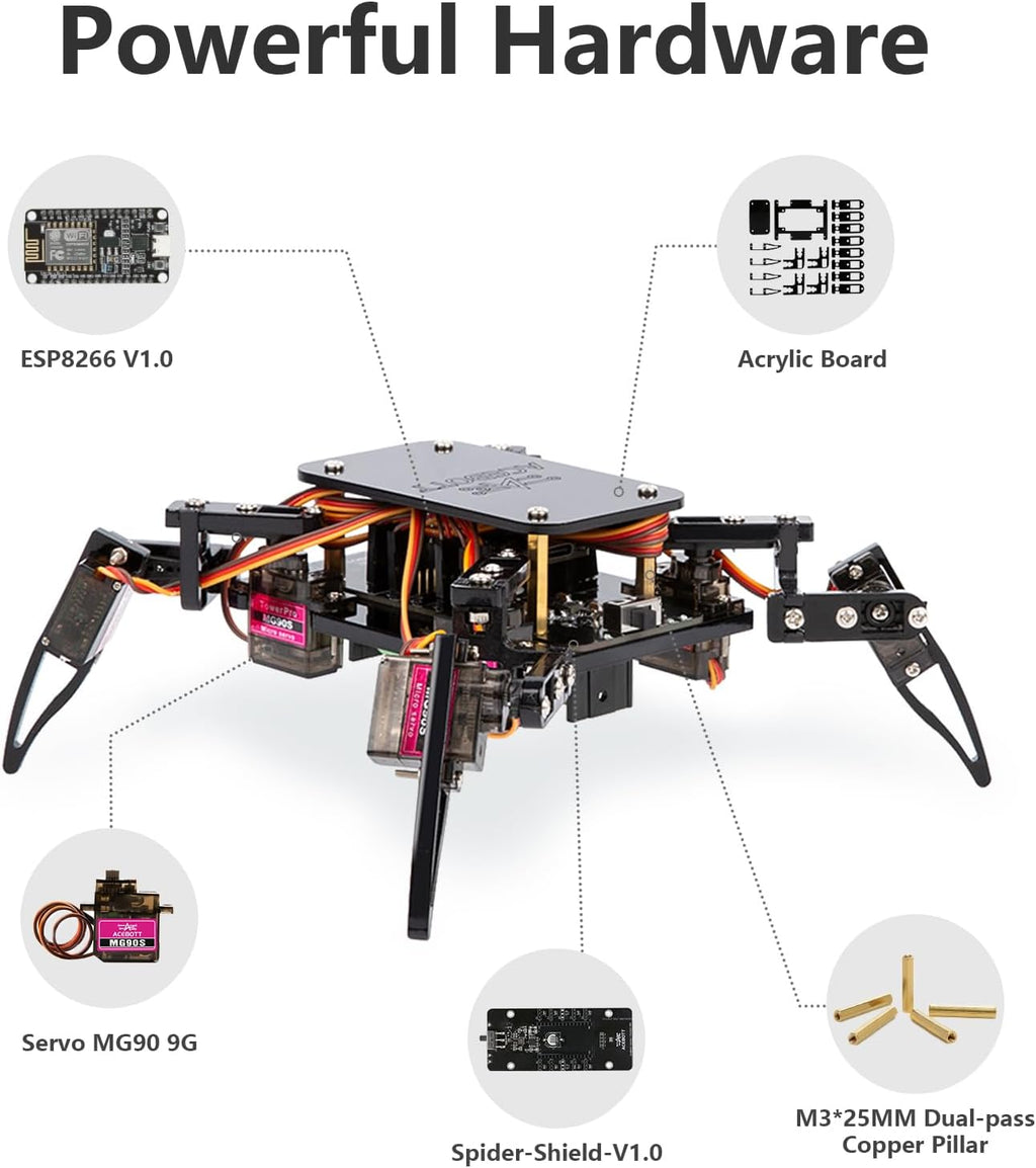 STEM Robotics Science Kits for Adults, ESP8266 Spider Robot Building Kit, App Remote Control, Walking Crawling Fun