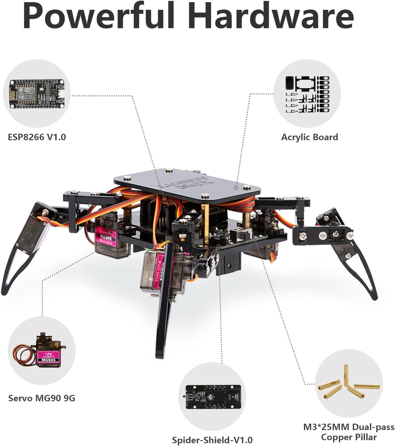 STEM Robotics Science Kits for Adults, ESP8266 Spider Robot Building Kit, App Remote Control, Walking Crawling Fun