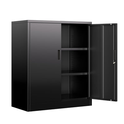 Metal Storage Cabinet,36" H Lockable Storage Cabinets with 2 Adjustable Shelves, Black Storage Cabinet with Doors and