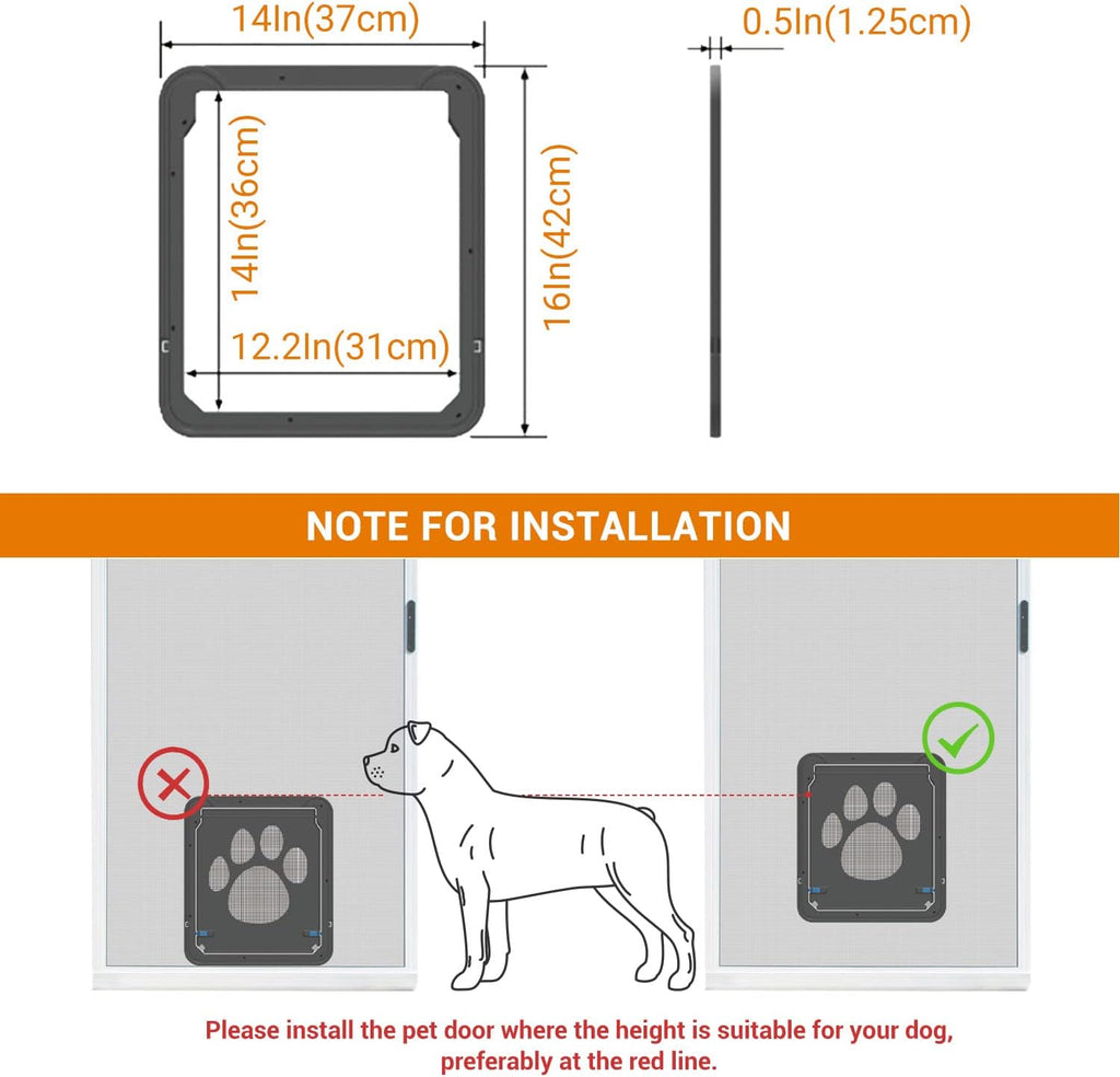 Large Dog Door for Screen Door, Easy Install Lockable Pet Screen Door for Sliding Door, Doggy Screen Door, Gray