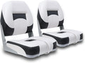Boat Seats 2 Pack, Low Back Folding Fishing Boat Chair, White&Black | Marine Boat Captain Chairs With Thick Cushion