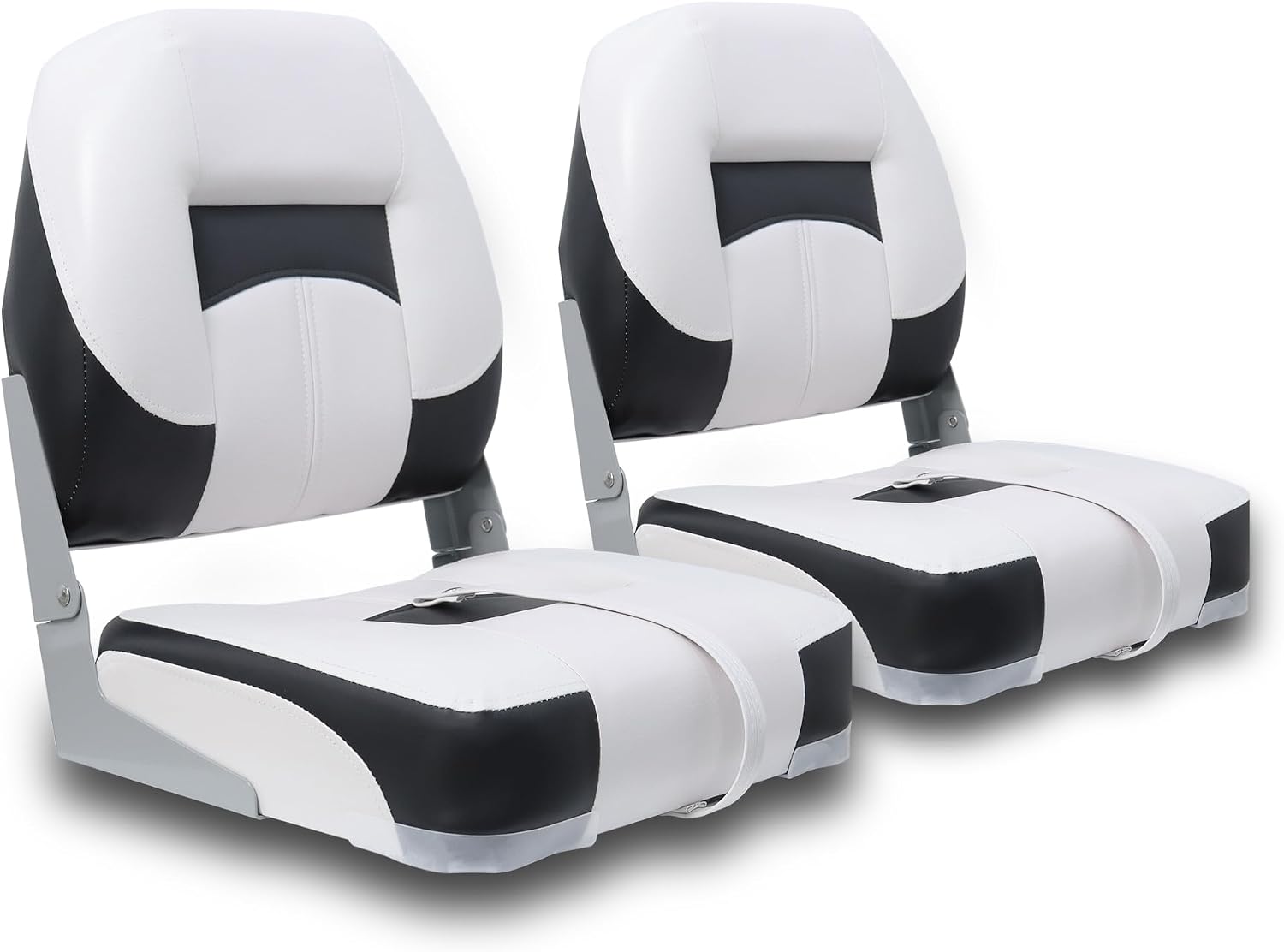 Boat Seats 2 Pack, Low Back Folding Fishing Boat Chair, White&Black | Marine Boat Captain Chairs With Thick Cushion