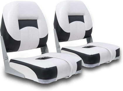 Low Back Boat Seat Folding Fishing Bass Boat Seats 2 Pack Clearance | Low/High Back Folding Waterproof Captain Boat