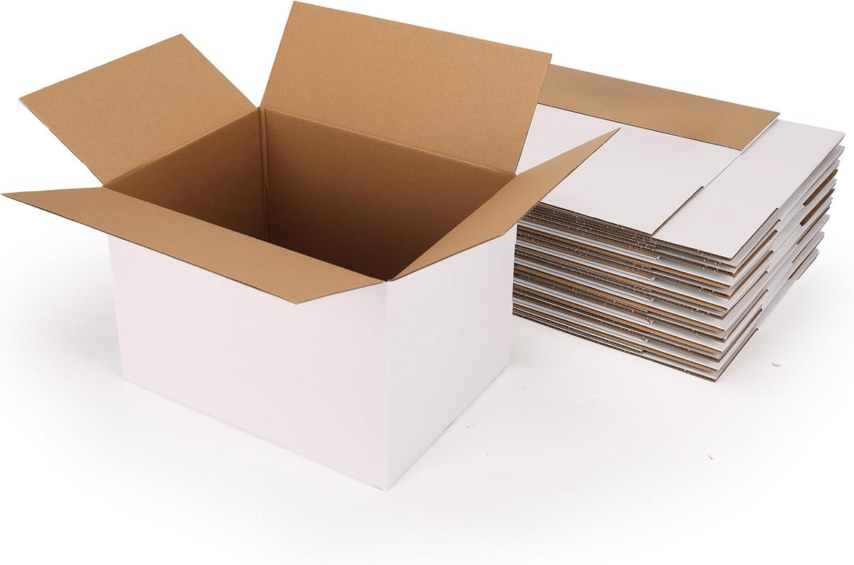15 Packs 12x9x8 Large Thin White Shipping Boxes