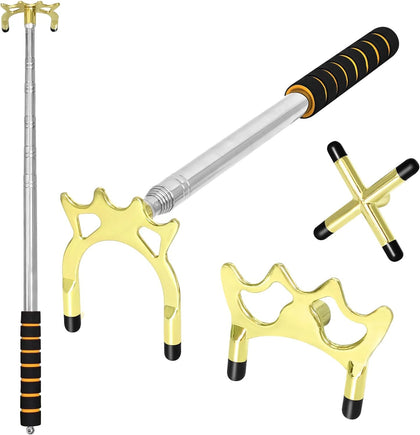 Retractable Pool Cue Bridge Stick Set with 3 Removable Brass Bridge Heads Snooker Billiards Stick Bridge Pool Table