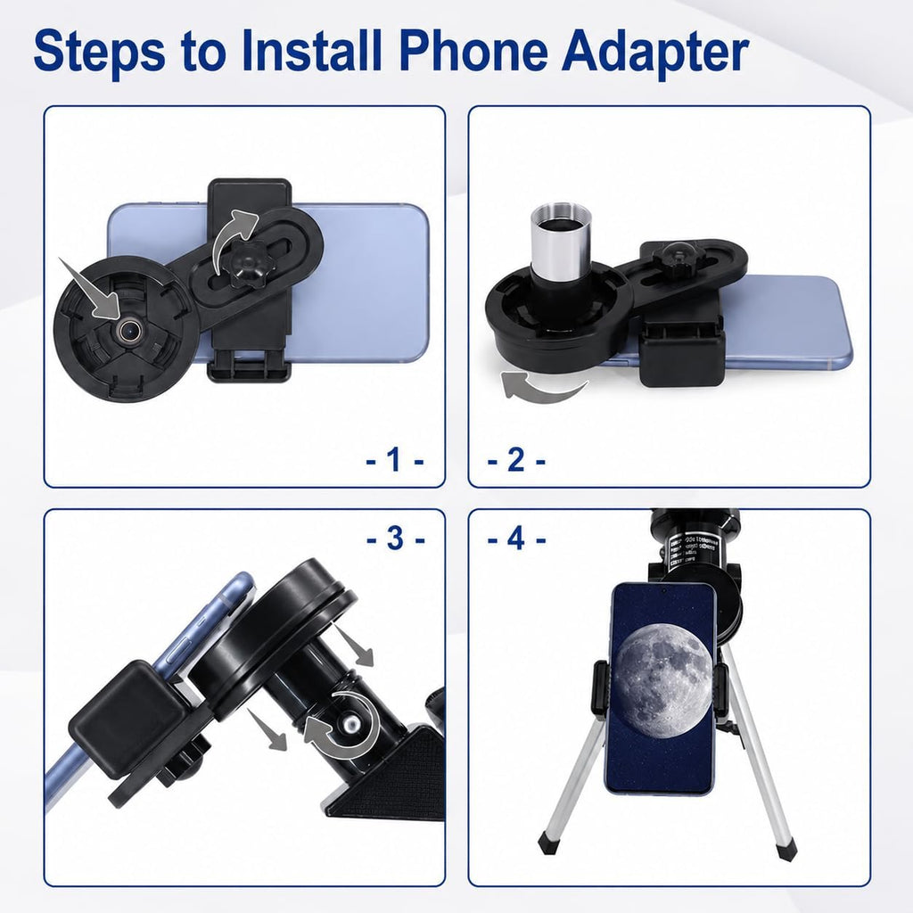 70mm 300mm Refractor Telescope, 3X Barlow, Phone Adapter | Finder Scope, Moon Filter, Adjustable Aluminum Tripod