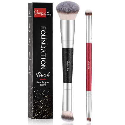 Makeup Brushes Dual-ended Foundation Brush - START MAKERS 2-in-1 Concealer Brush Face Eyebrow Eyeshadow Brush for