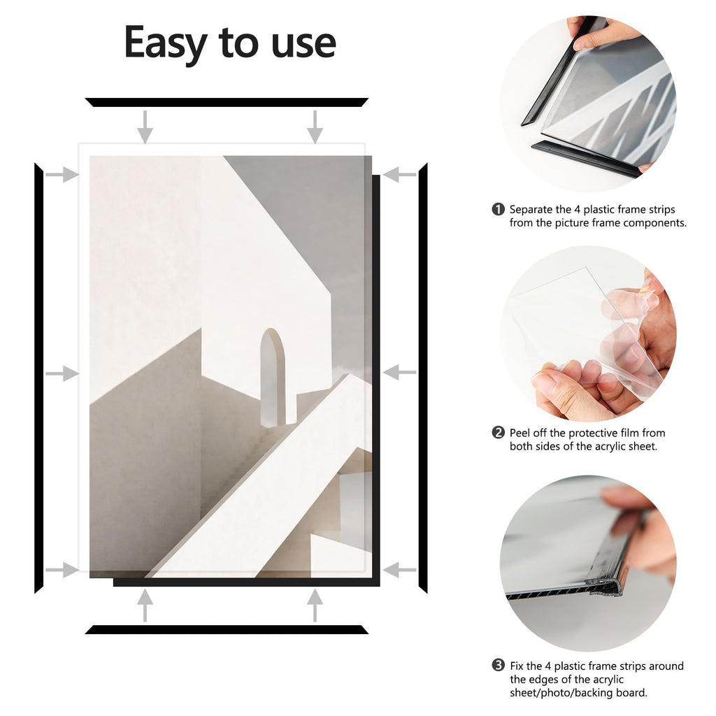 24x36 Poster Frame 6 Pack, Easy Snap‑On Assembly, Black