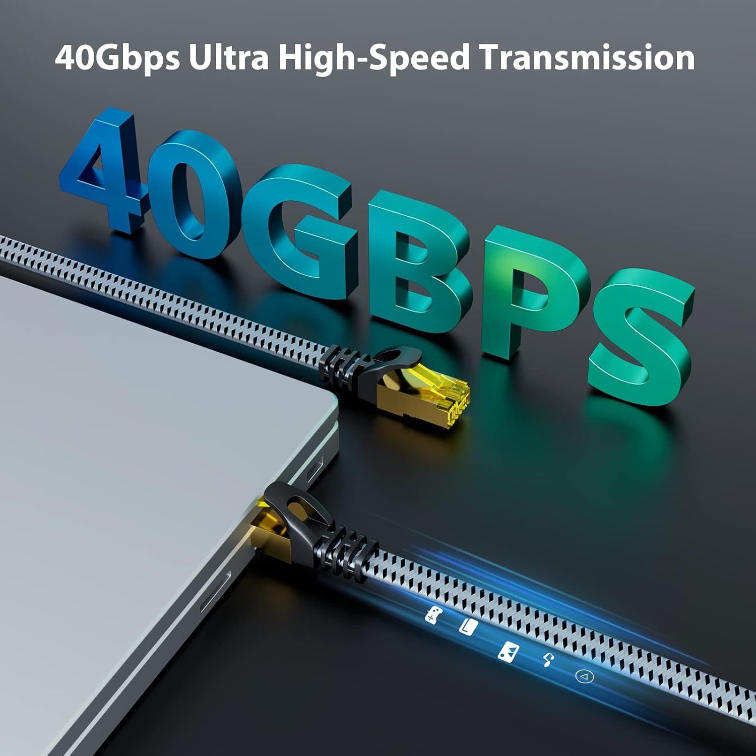 Cat 8 Ethernet Cable 50 FT, 40Gbps 2000Mhz High Speed Cat8 Network LAN Patch Cord, Nylon Braided Heavy Duty Shielded