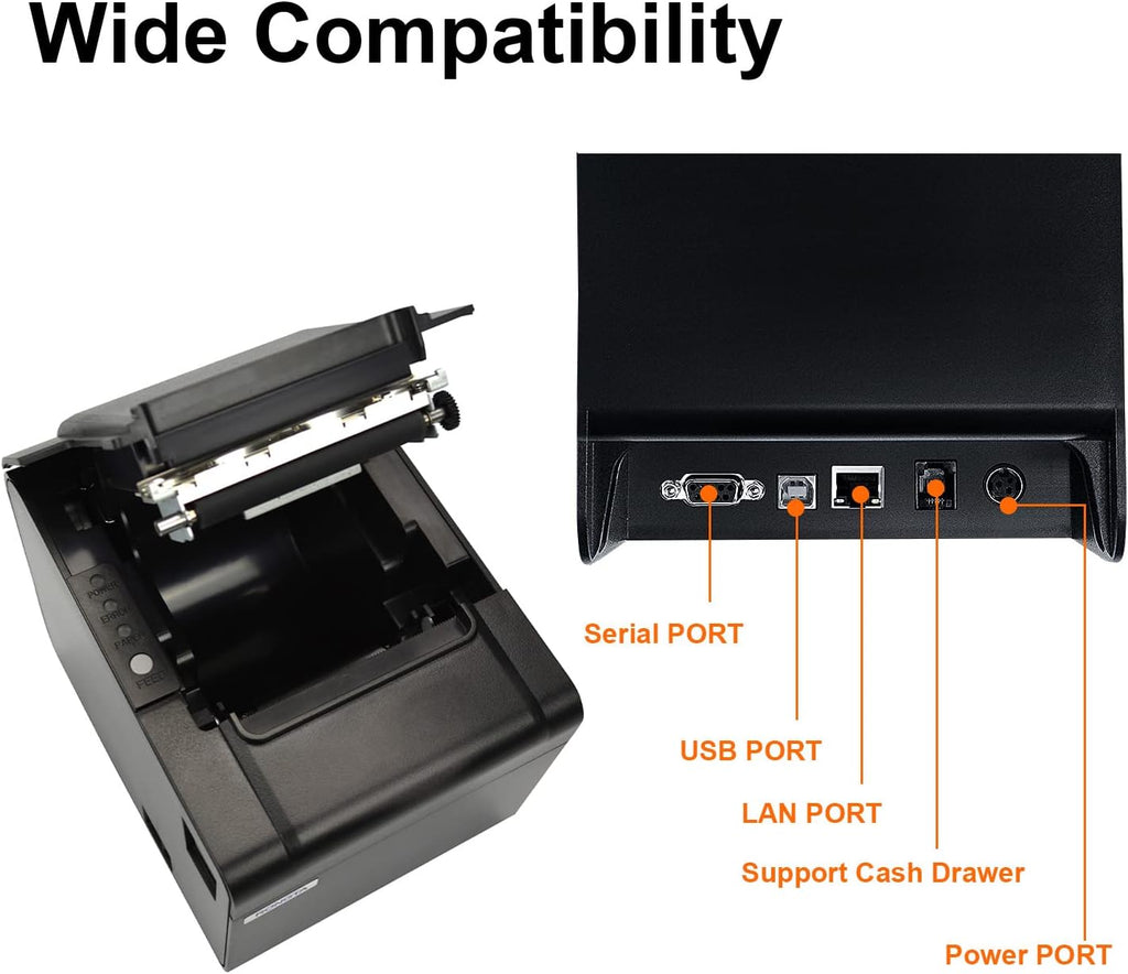 POS Printer, 80mm USB Thermal Receipt Printer, Restaurant Kitchen Printer with Auto Cutter Support Cash Drawer,USB