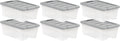 Plastic Storage Containers with Secure Latching Lids, Stackable Organization Bins, Clear/Grey, 12 Quart, Set of 6
