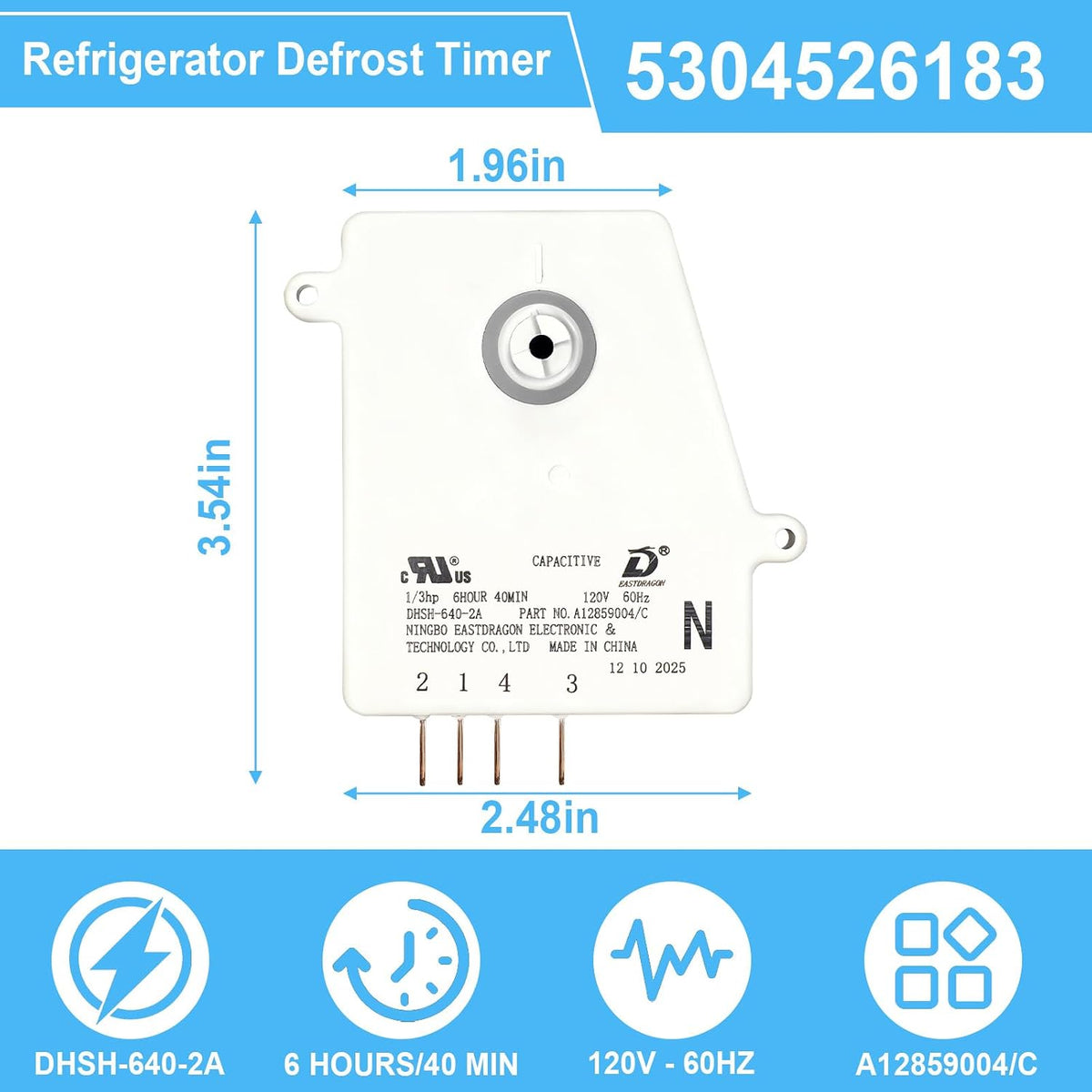 5304526183 Refrigerator Defrost Timer Compatible with Frigidaire