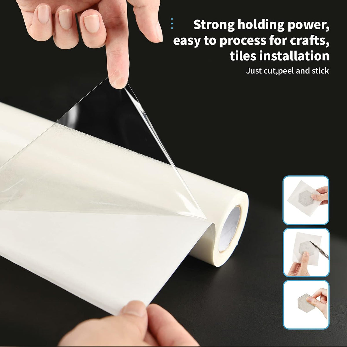 Double-Sided Tape Sheet, Adhesive Tile Setting Mat, 12" x 360", Clear
