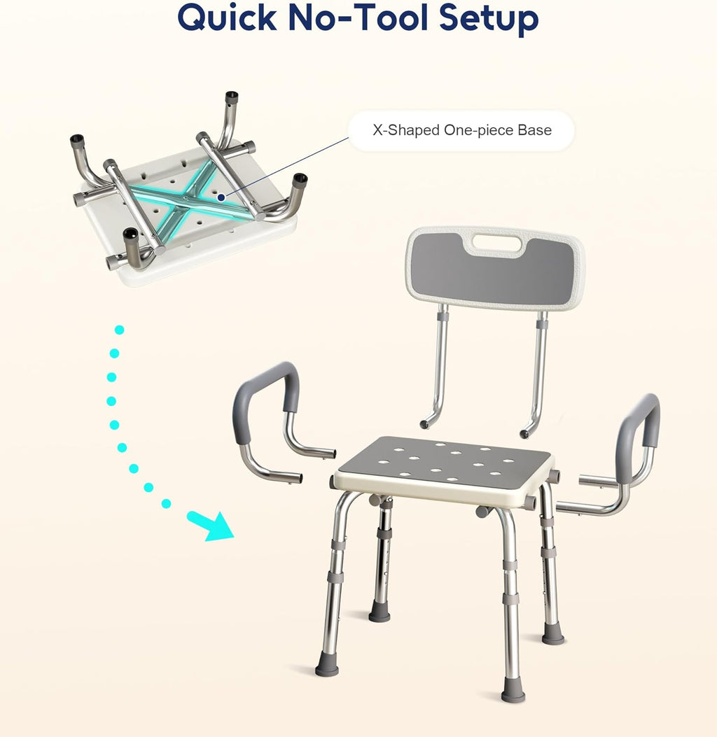 Shower Chair for Inside Shower with Arms and Back, 500lbs Capacity Height Adjustable Shower Seat with Thickened Frame