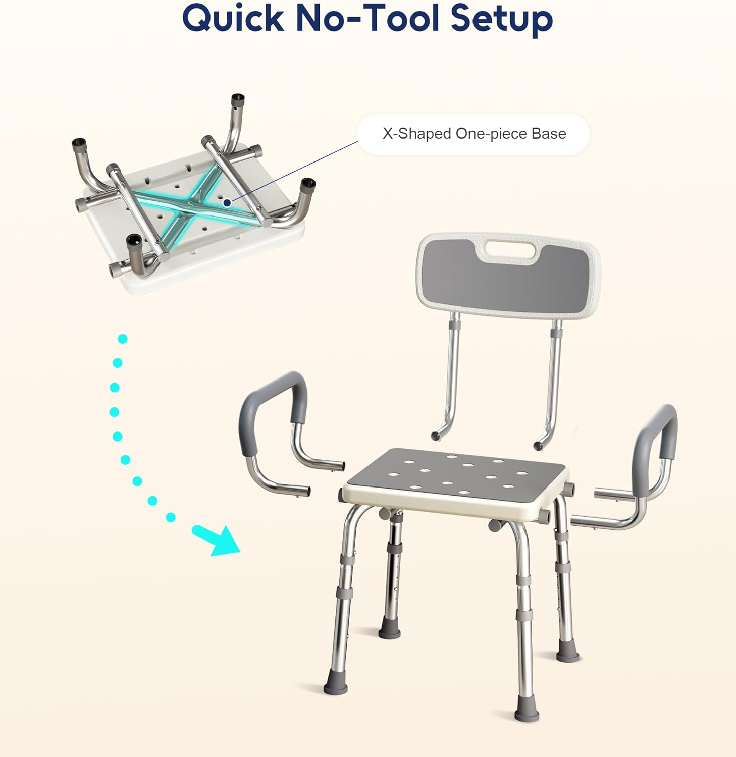 Shower Chair for Inside Shower with Arms and Back, 500lbs Capacity Height Adjustable Shower Seat with Thickened Frame