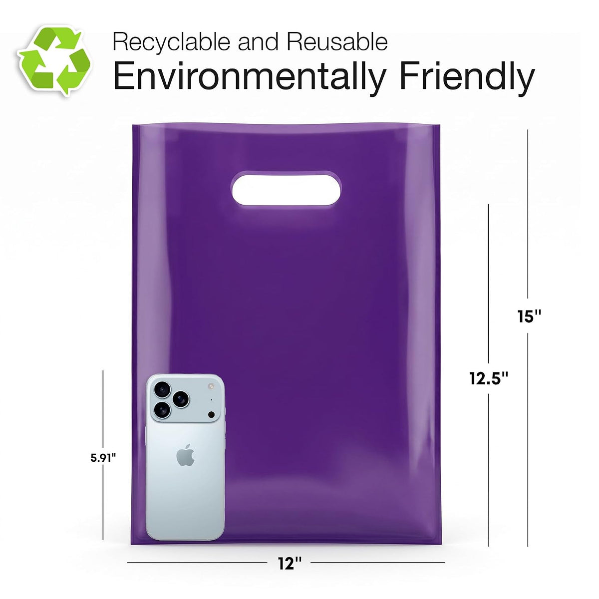 100 Purple Plastic Bags With Handles 12x15 Merchandise Bags