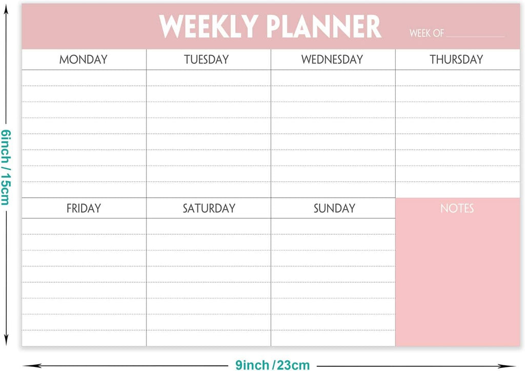 Weekly Planning Pad - Tear Off To Do List Pad with Daily Schedule & Calendar, 52 Sheets, 100gsm Paper, Undated Weekly