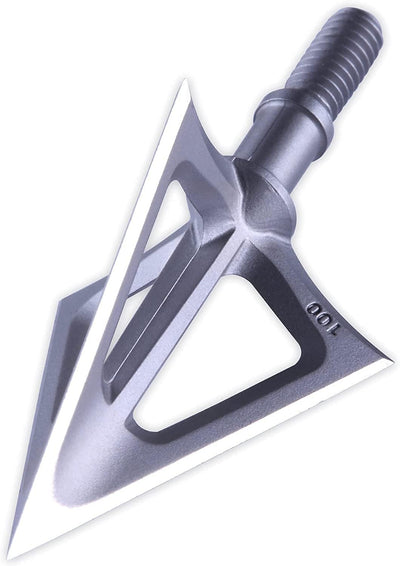 6PK Hunting Broadheads,100 Grain Stainless Steel Fixed Blade 1-1/8" Cut Premium Solid Arrow Tip Archery Arrowhead for