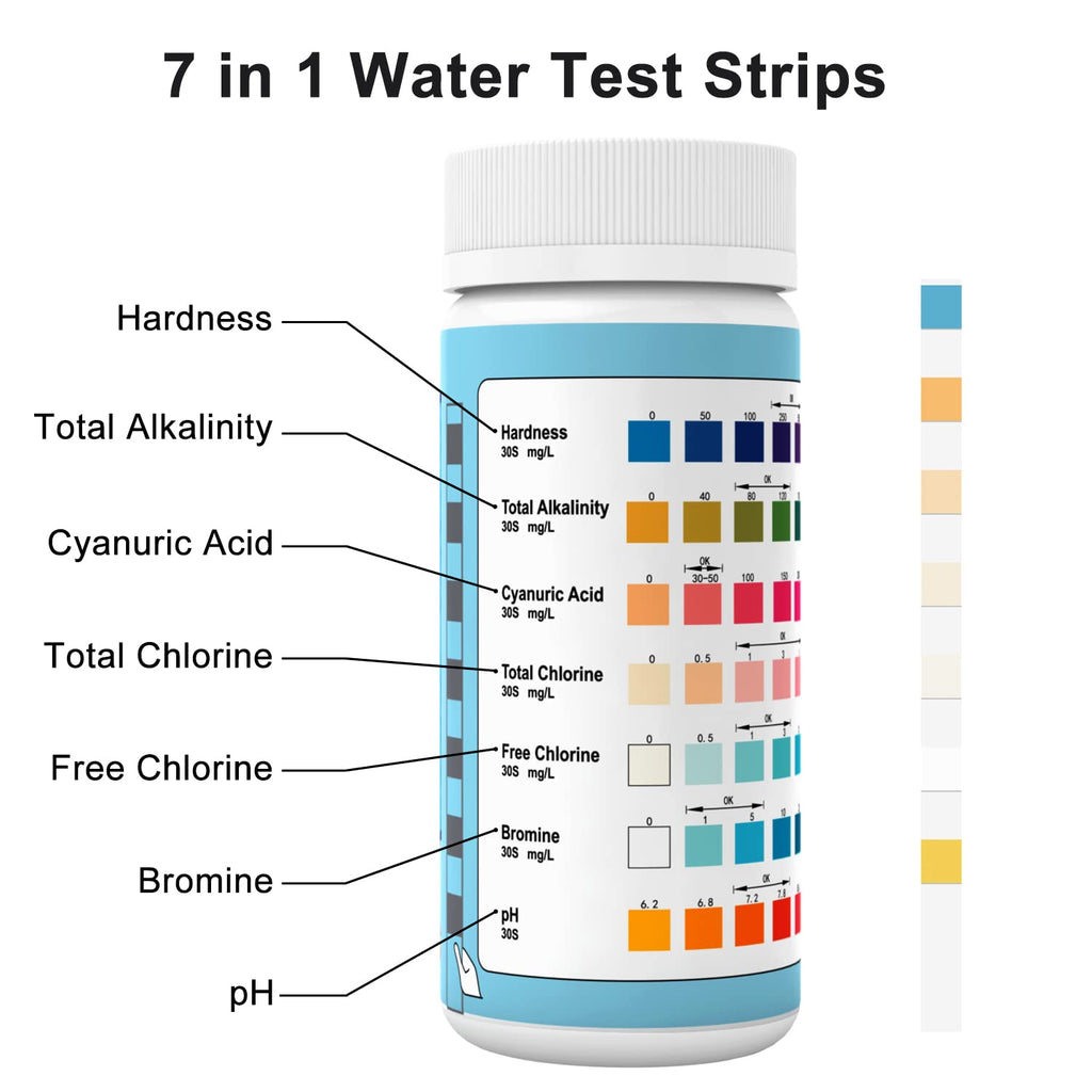 Hot Tub and Pool Test Strips, 7in1 50ct Quick & Accurate Spa Test Strips,Pool Water Test Kit, Salt Testing Kit for