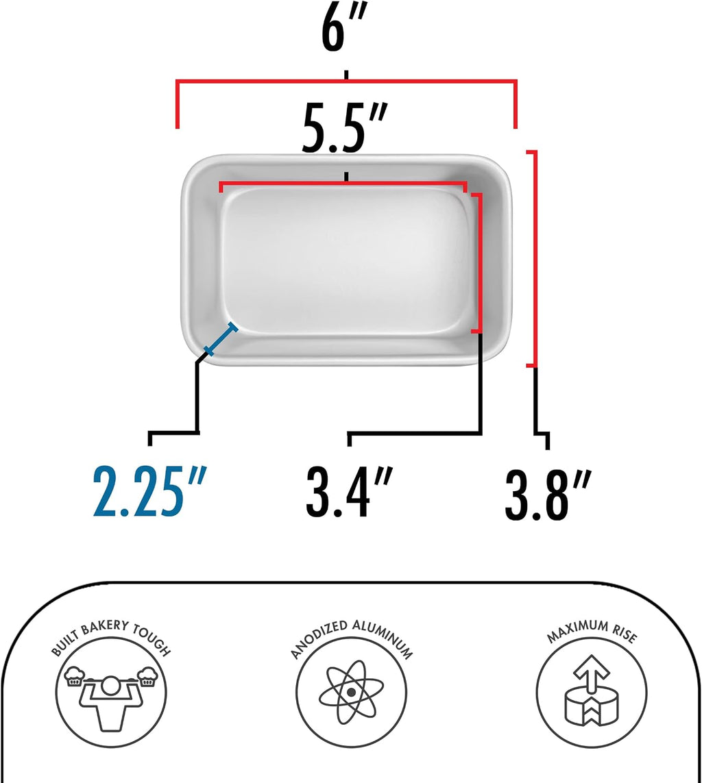 BP-5640-2PK Anodized Aluminum Bread Loaf Pan, 5.5 x 3.125 x 2.375 inch, Set of 2