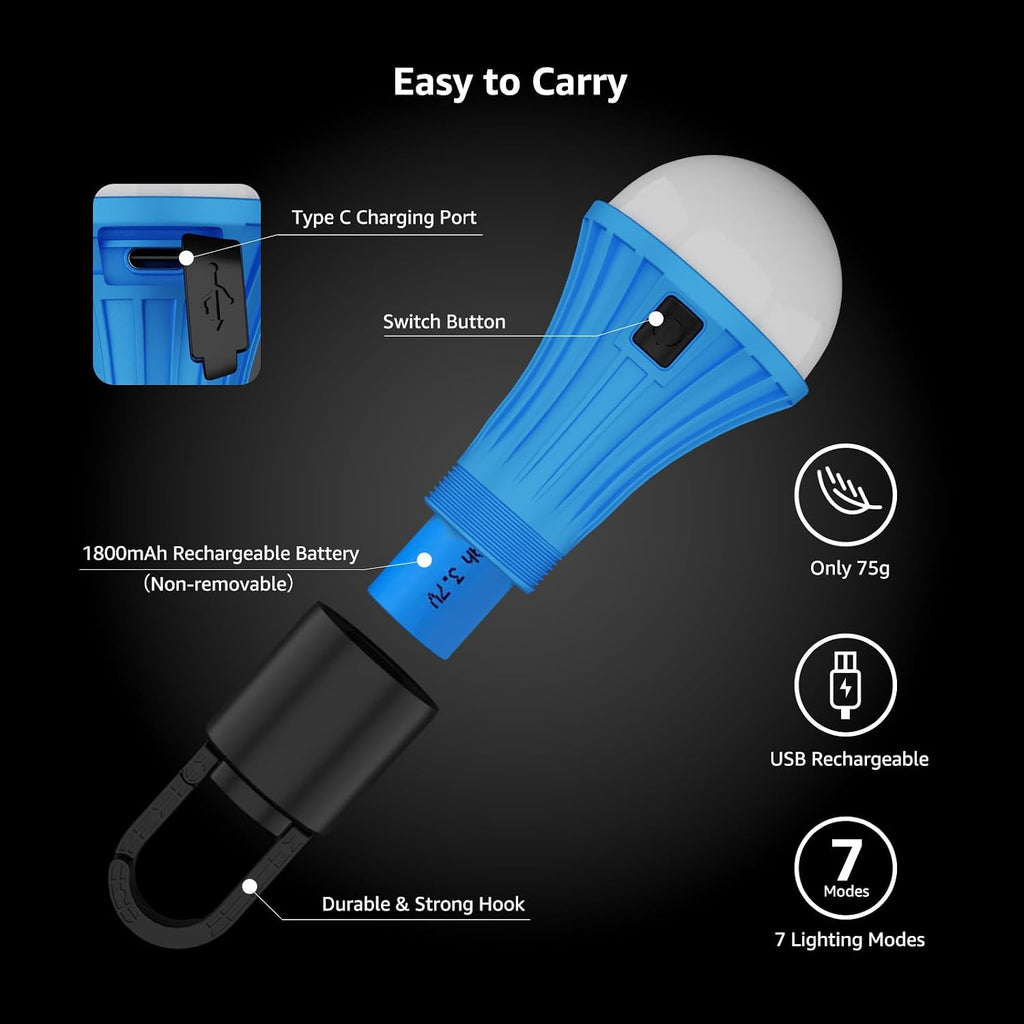 LED Rechargeable Camping Lantern with 7 RGBW Light Modes, 2Packs | Portable Tent Lights, Camping Essentials, Hanging