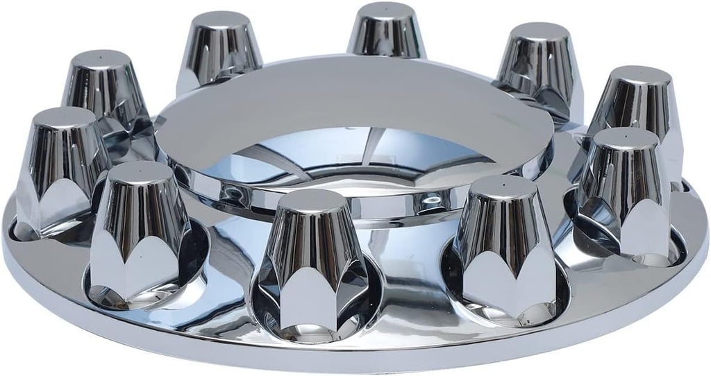 ABS Plastic Chromed Hubcaps Wheel Front Axle Cover Set with 33mm Thread-On Lug Nut Covers for Semi Trucks (Dome)